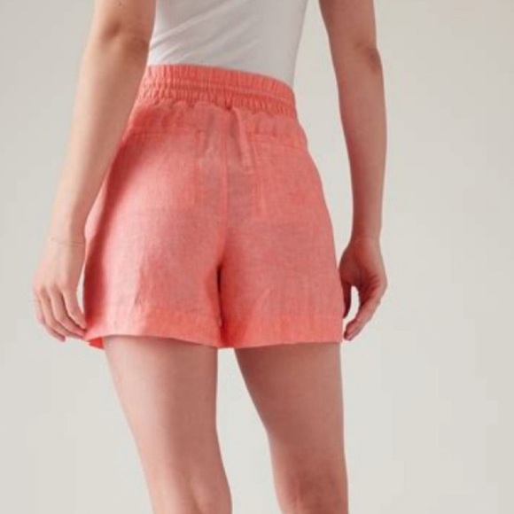 Athleta Retreat Linen Mid Rise Short Elastic Drawstring Salmon Pink Size 4 - Picture 2 of 12